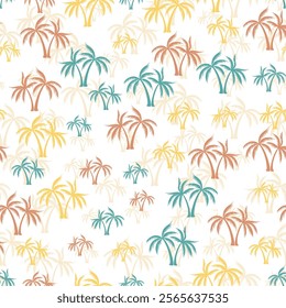 Palm tropical seamless pattern. Textile print with trees. Paradise vector background design. Hawaii style wallpaper. Cartoon palm tree rainforest seamless pattern.