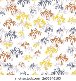 Palm tropical seamless pattern. Textile print with trees. Paradise vector background design. Hawaii style wallpaper. Exotic floral hawaiian repeat pattern.