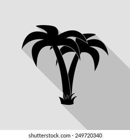 Palm Tropical Tree Icon - Black Illustration With Long Shadow