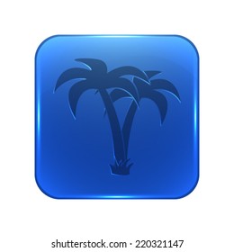 palm tropical tree icon - glossy blue button