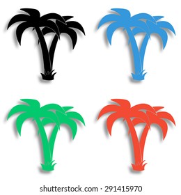 palm tropical tree icon with shadow - colored vector set