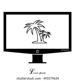 palm tropical tree line icon silhouette. 