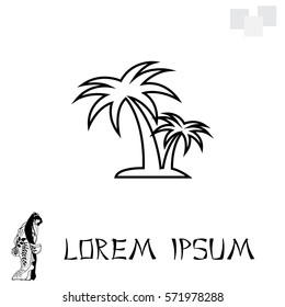 palm tropical tree line icon silhouette. 