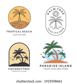 palm tropical tree set collection bundle icon logo illustration vector template design