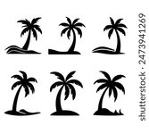 palm tropical tree set icons black silhouette illustration isolated on white background