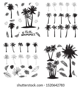 palm tropical tree set icons black silhouette vector illustration isolated on white background