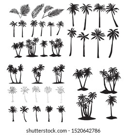 palm tropical tree set icons black silhouette vector illustration isolated on white background