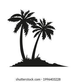 palm tropical tree set icons black silhouette illustration isolated on white background