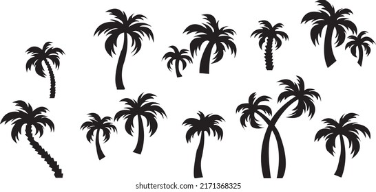 palm tropical tree set icons black silhouette vector icon illustration isolated on white background.eps

