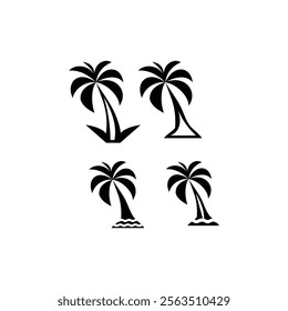 palm tropical tree set icons palm vector icon illustration, logo template black silhouette illustration isolated on white background