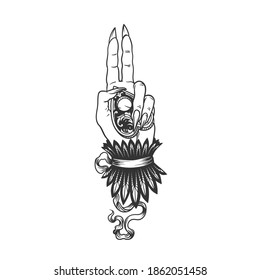 A palm and two fingers. Can be used as a sketch of a tattoo.