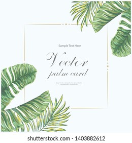 Palm vector card. Template. Blank wedding invitation, greeting card, banner.  Decorative frame. 