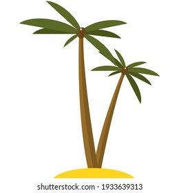 Palmvektor. Kokosnuss-tropischer Strandbaum einzeln auf weißem Hintergrund. Exotische Pflanze mit grünem Blatt und Kokosfrüchten auf der Sandinsel