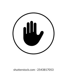 Palm vector icon telling to stop, palm raised symbol flat design