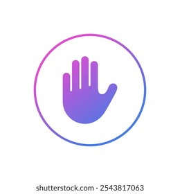 Palm vector icon telling to stop, palm raised symbol flat design