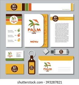 Palm. Vector logo, sign. A set of templates corporate identity. Business cards, menus.