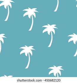 palm. Vector seamless pattern on a blue background. Marine theme. 