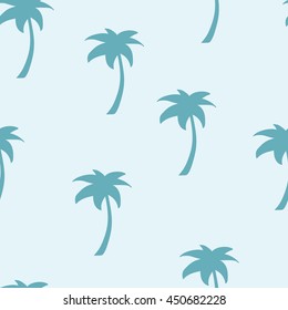 palm. Vector seamless pattern on a blue background. Marine theme. 