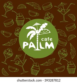 Palm. Vector sign logo. Cafe, restaurant, club.