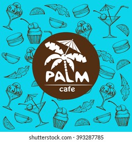 Palm. Vector sign logo. Pattern. Cafe, restaurant, club.