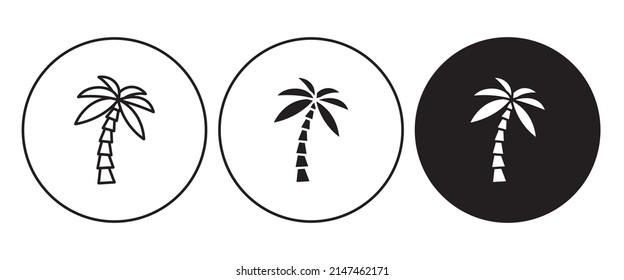 Vector de palma, signo, símbolo, logotipo, trazo editable, estilo de diseño plano aislado en blanco, plantilla de logotipo de viaje. Verano del árbol de palmas 