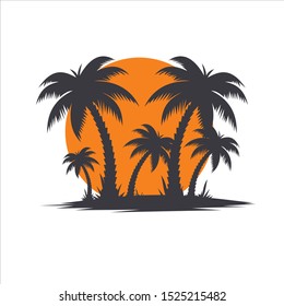 palm vector sunset Landscape island and palm trees at sunset - Vector
