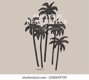 Palm vibes beach club. Palm beach paradise club artwork. Sunshine paradise graphic print design. Enjoy beach life. Summer vibes artwork. Surf club design. Big wave artwork.