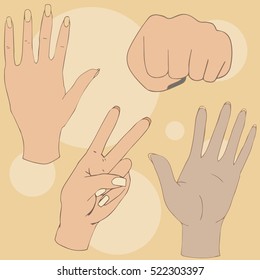 palm and victory sign