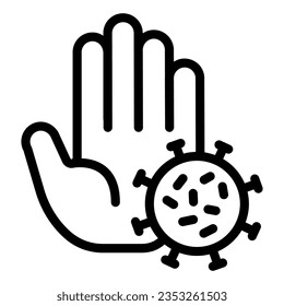 Palm and viral organism line icon, social distancing concept, Stop virus sign on white background, Virus on hand icon in outline style mobile concept web design. Vector graphics.