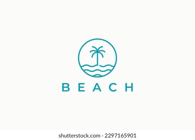 Palm and Wave Beach Logo Simple Minimalist Illustration Badge Sign Symbol Holiday Travel Vacation Trip