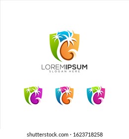 Palm wave colorful vector logo illustration
