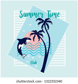 palm whaling moon line text flower girl tee illustration art vector 