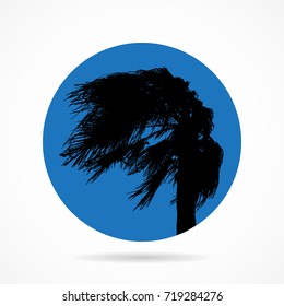 Palm in the wind. Flat icon.