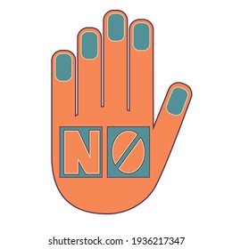 Palm  word No. No violence conceptual vector illustration. Violence restricted area.  Vector Illustration Against Domestic Violence 