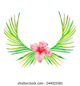 Palm wreath watercolor vector.Palm fronds.Wreath of tropical plants.