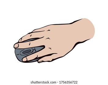 Palm wrist on white background. Line closeup e-commerce note key workspace use logo. User input logo pictogram drawn in modern art doodle cartoon style on desk space for text. Close up top gadget view