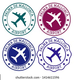 Palma De Mallorca Airport. Palma De Mallorca airport logo. Flat stamps in material color palette. Vector illustration.