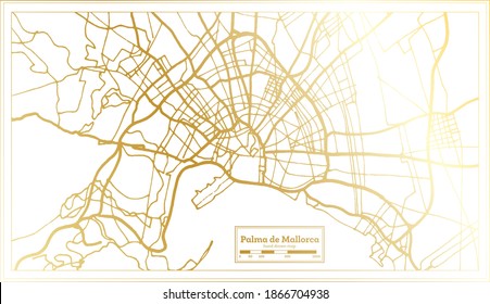 Mapa de la ciudad de Palma de Mallorca en España en estilo retro en color dorado. Mapa de esquema. Ilustración vectorial.