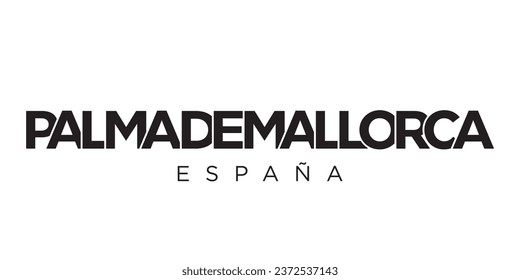 Palma de Mallorca in the Spain emblem for print and web. Design features geometric style, vector illustration with bold typography in modern font. 