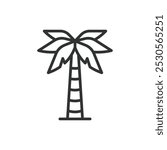 Palma, in line design. Palma, palm tree, tropical, beach, leaves, coconut tree, island on white background vector. Palma editable stroke icon