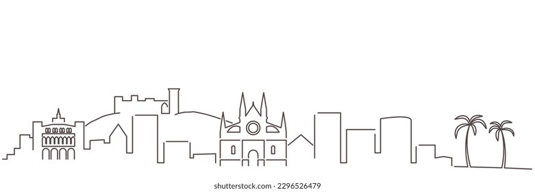 Palma Mallorca Dunkle Linie einfache minimalistische Skyline mit weißem Hintergrund