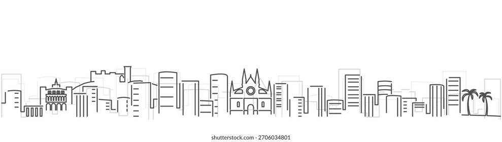 Palma de Mallorca Simple líneas oscuras Skyline sobre fondo blanco