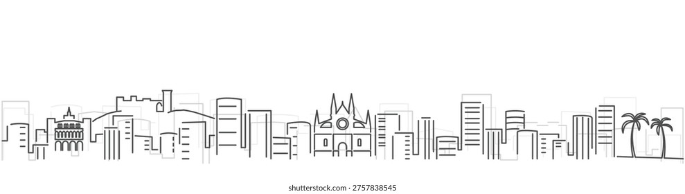 Palma Mallorca Simple Dark Lines Skyline on White Background