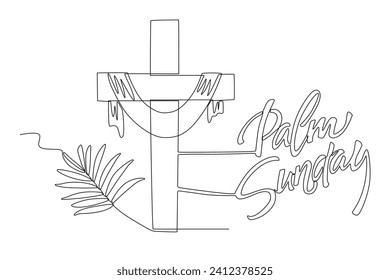 Palma Sunday is synonymous with palm leaves and the sign of the cross. palm Sunday one-line drawing
