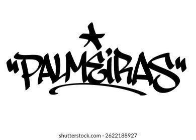 Palmeiras graffiti tag in bold black ink on white background. Urban street art lettering, bold and vibrant design, perfect for branding, prints, streetwear, and digital projects.
