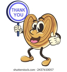 palmeritas cookies cartoon vector isolated clip art illustration mascot carrying a sign saying thank you, work of handmade
