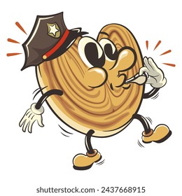 palmeritas cookies cartoon vector isolated clip art illustration mascot wearing a police hat and blowing a whistle, work of handmade