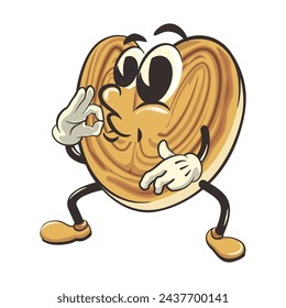 palmeritas cookies cartoon vector isolated clip art illustration mascot giving delicious sign, work of handmade