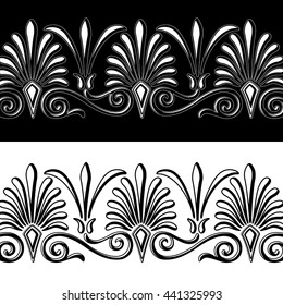 Palmette Anthemion Pattern Yin Yang Style - Ancient Greece Peacock and Floral Symbols in Black and White - Graphic Shadows Highlights Silhouette