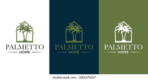 palmetto and home logo design vector with template background business card